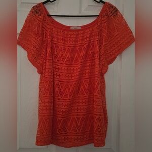 CB Estabished 1962 Crochet Lace Overlay Blouse